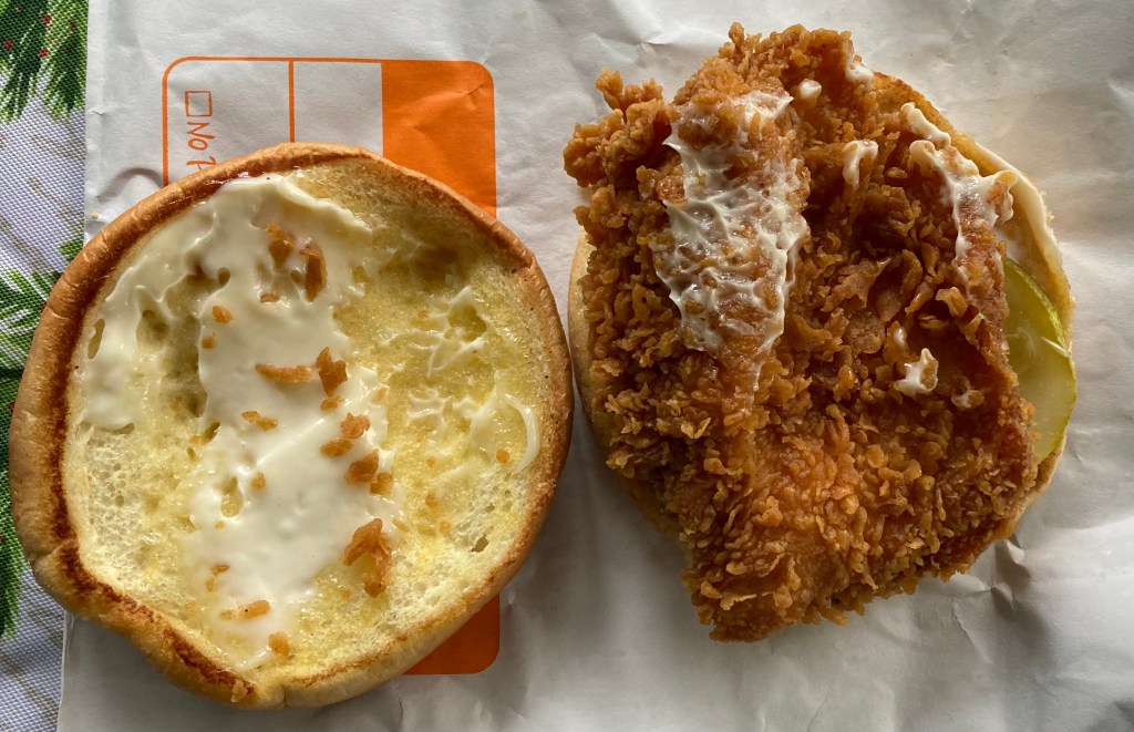 Popeyes Chicken Sandwich, open view